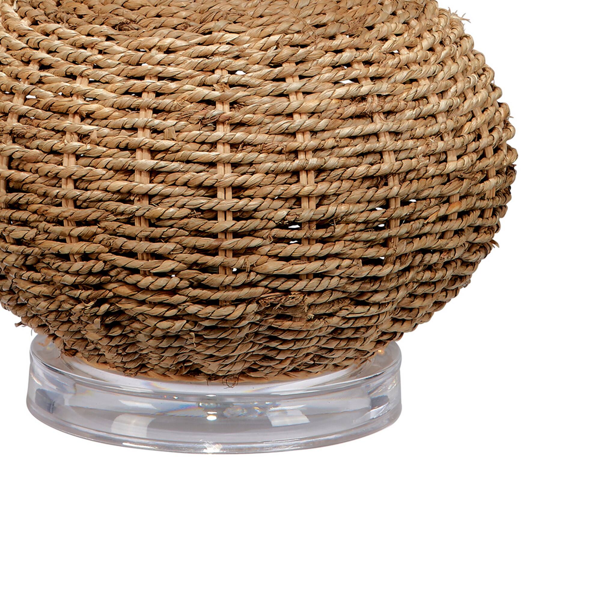 Left. Manhattan Lane - 25 Inch Table Lamp, Rattan Woven, Inverted Tapered Shade - White, Silver, Beige.