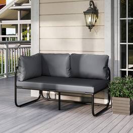 Gymax - Patio Loveseat w/ Removable Pillows & Seat Cushion Side Armrest Metal Frame - Gray
