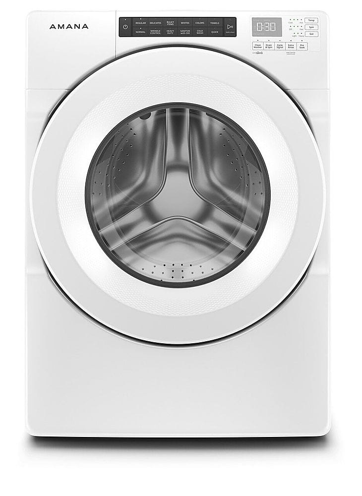 Front. Amana - 4.3 Cu. Ft. High Efficiency Stackable Front Load Washer with 14 Cycle Options - White.
