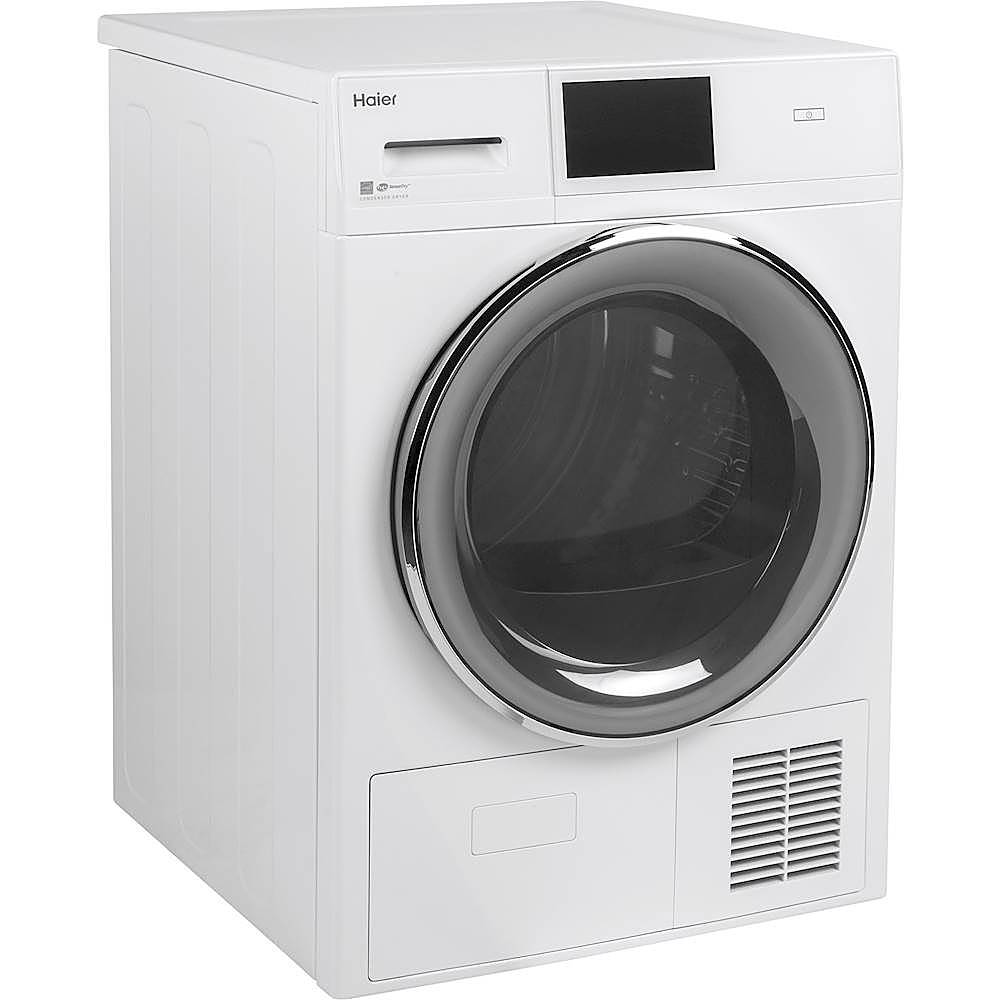 Angle View: Haier - 4.1 Cu. Ft. Stackable Smart Electric Dryer with Ventless Drying - White