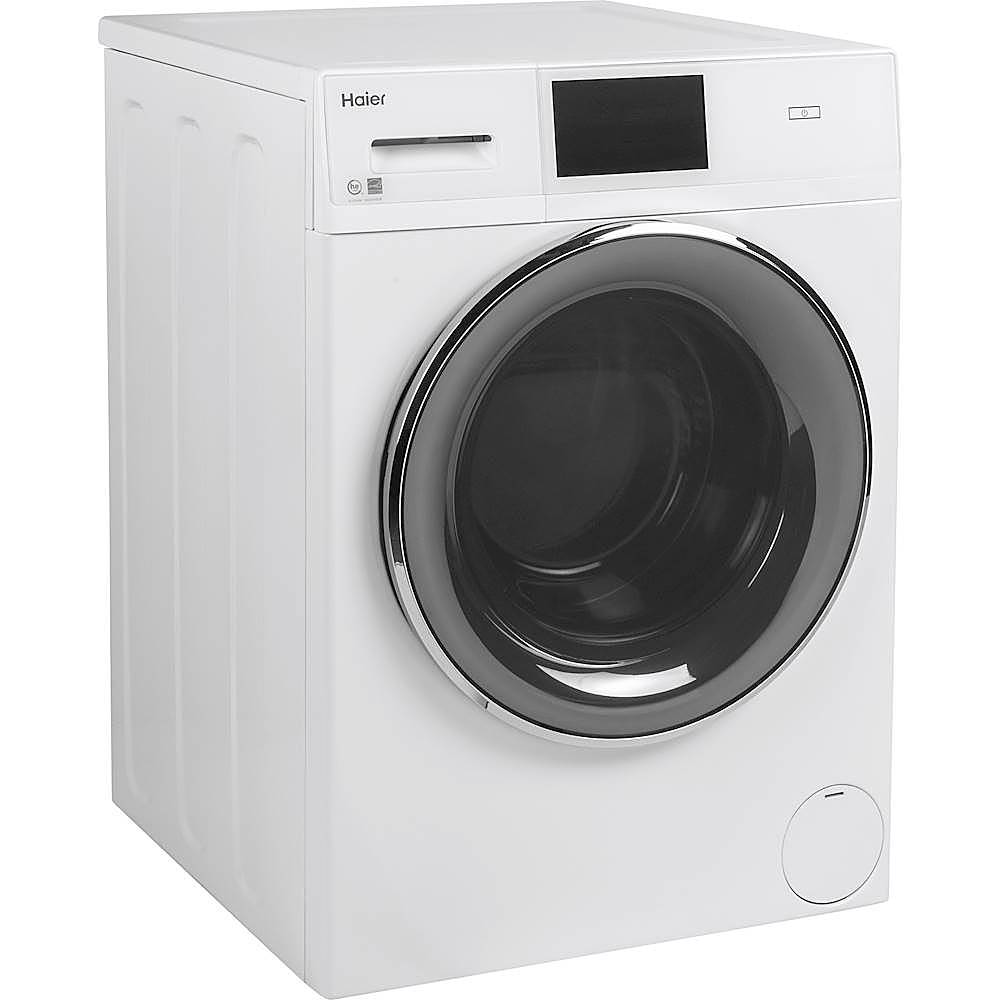 Angle View: Haier - 2.4 Cu. Ft. High Efficiency Stackable Smart Front Load Washer - White