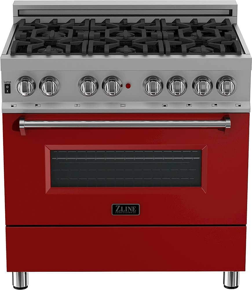 Angle View: ZLINE - Professional 4.6 Cu. Ft. Freestanding Dual Fuel Convection Range - Matte red