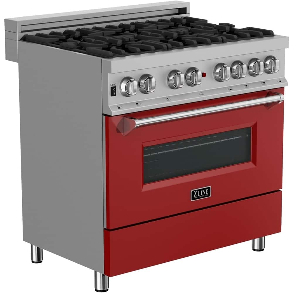 Left View: ZLINE - Professional 4.6 Cu. Ft. Freestanding Dual Fuel Convection Range - Matte red