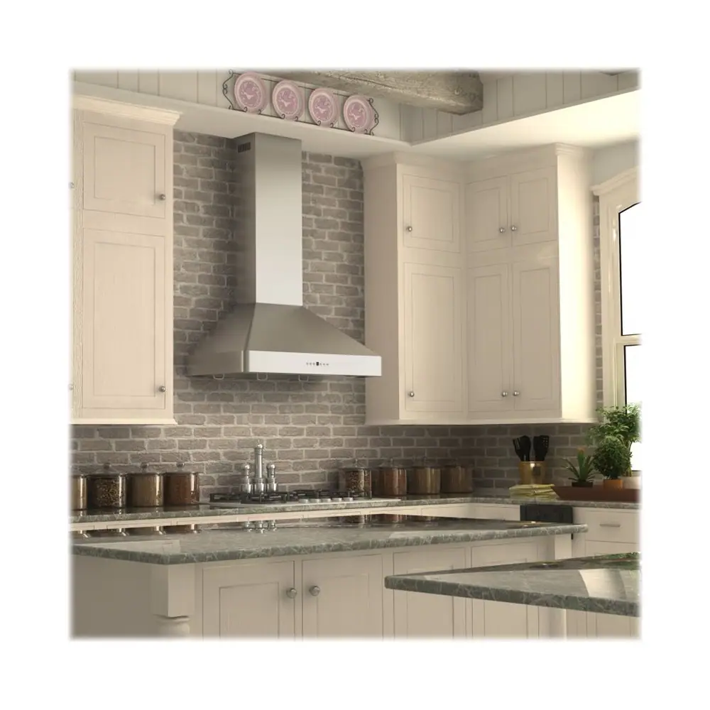 Left. ZLINE - 36" Externally Vented Range Hood - Brushed Stainless Steel.