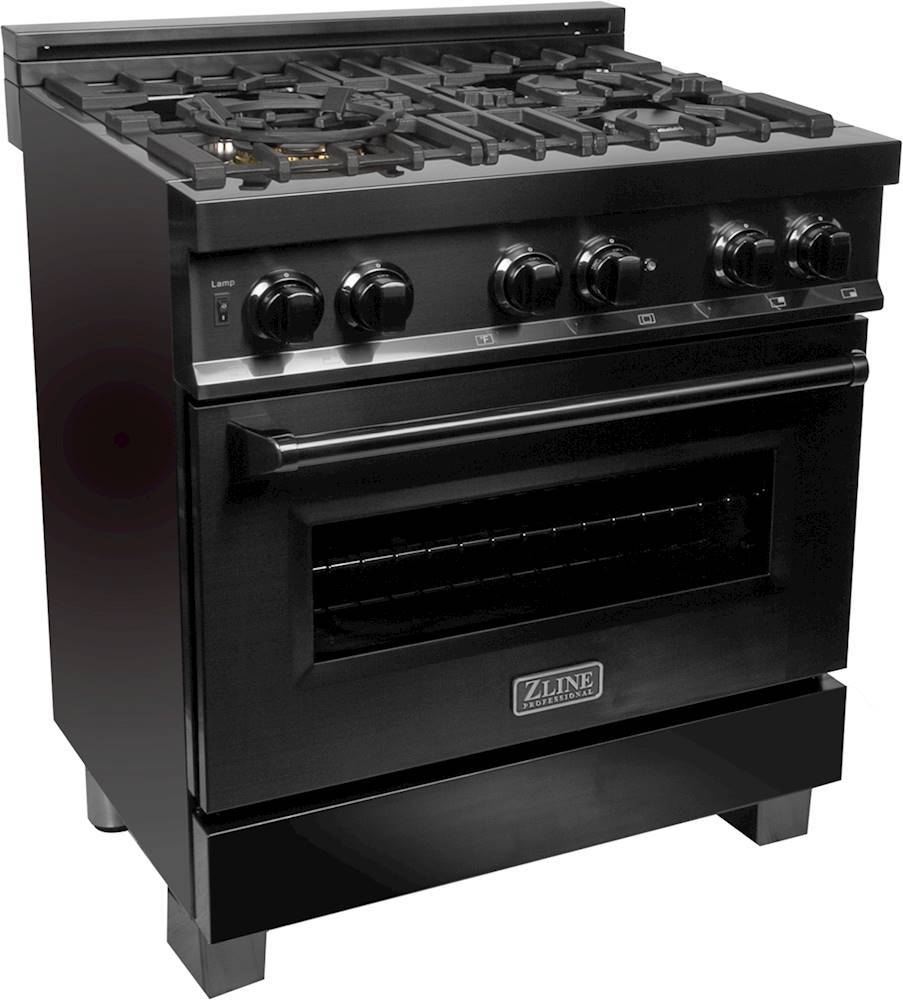 Angle View: ZLINE - Dual Fuel Range with Gas Stove and Electric Oven in Black Stainless Steel - Black stainless steel