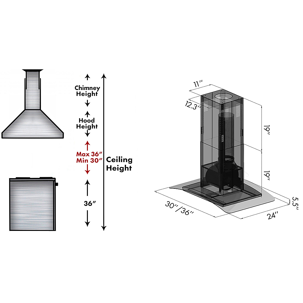 ZLINE Gl5i Island Mount Range Hood in Stainless Steel & Glass 30 inch