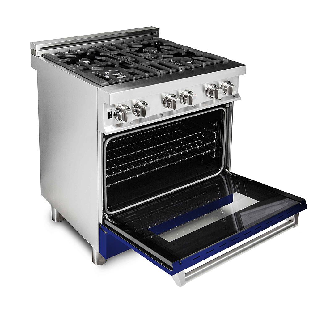 Left. ZLINE - Professional 4.6 Cu. Ft. Freestanding Dual Fuel Convection Range - Blue Gloss.