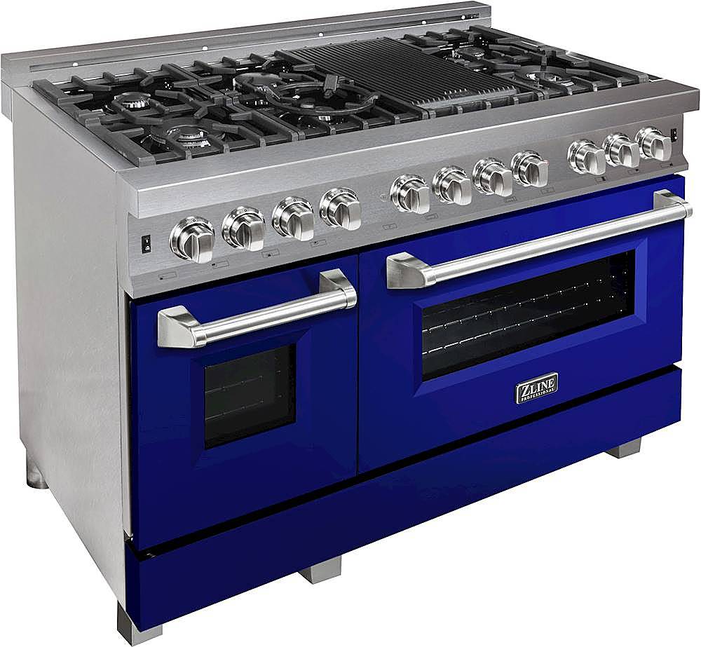 Angle View: ZLINE - Professional 6 Cu. Ft. Freestanding Double Oven Dual Fuel Range - Blue gloss