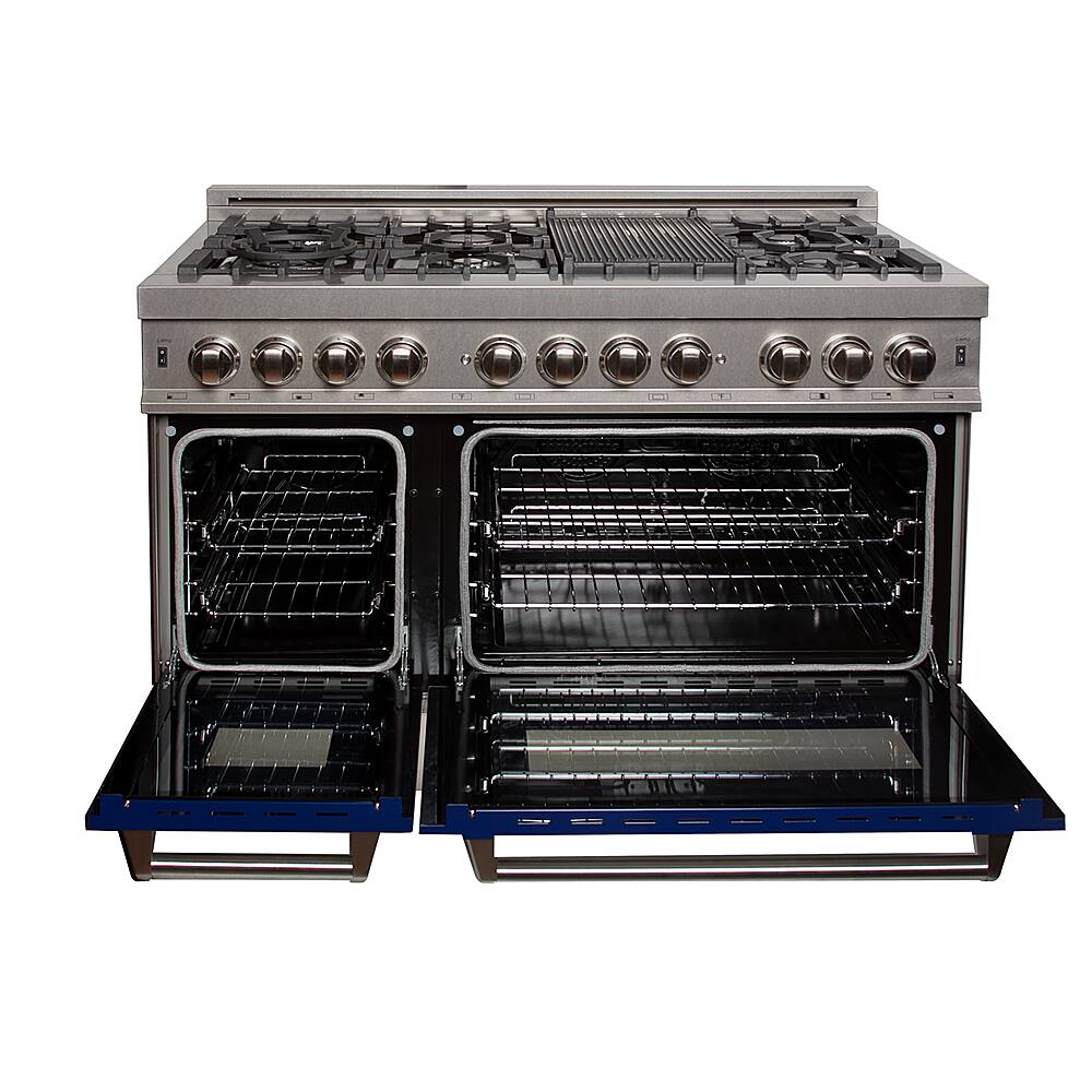 ZLINE 48" Legacy Dual Fuel Range in DuraSnow® Stainless Steel & Blue