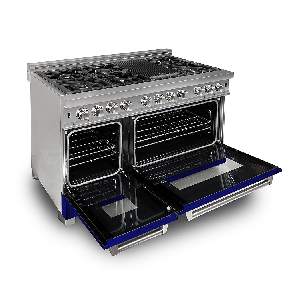 Left View: ZLINE - Professional 6 Cu. Ft. Freestanding Double Oven Dual Fuel Range - Blue gloss