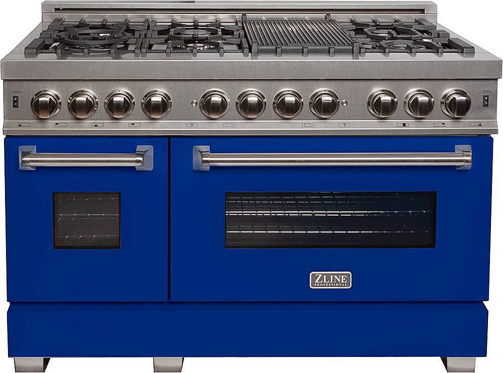 Angle View: ZLINE - Professional 6 Cu. Ft. Freestanding Double Oven Dual Fuel Range - Blue matte