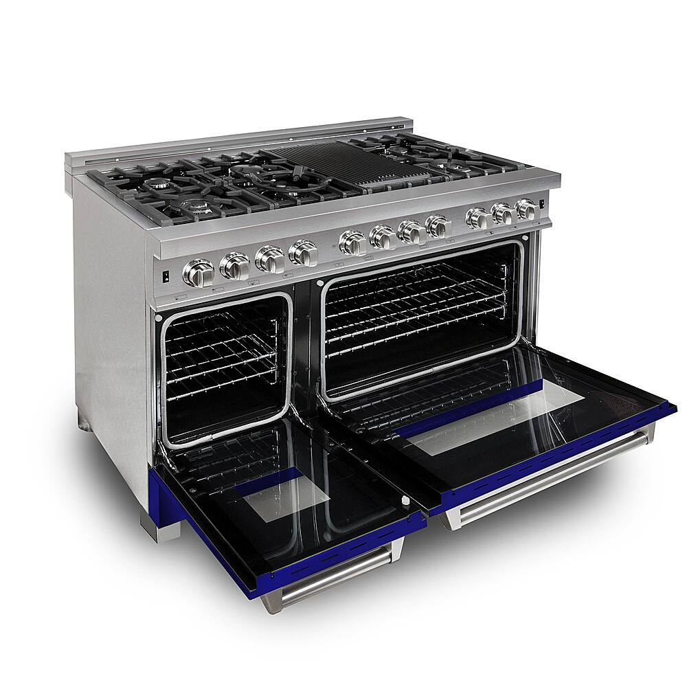 Left View: ZLINE - Professional 6 Cu. Ft. Freestanding Double Oven Dual Fuel Range - Blue matte