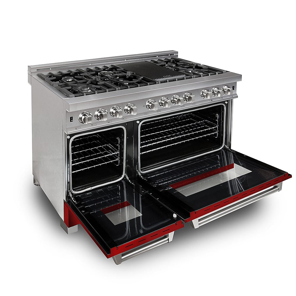 Left View: ZLINE - Professional 6 Cu. Ft. Freestanding Double Oven Dual Fuel Range - Gloss red