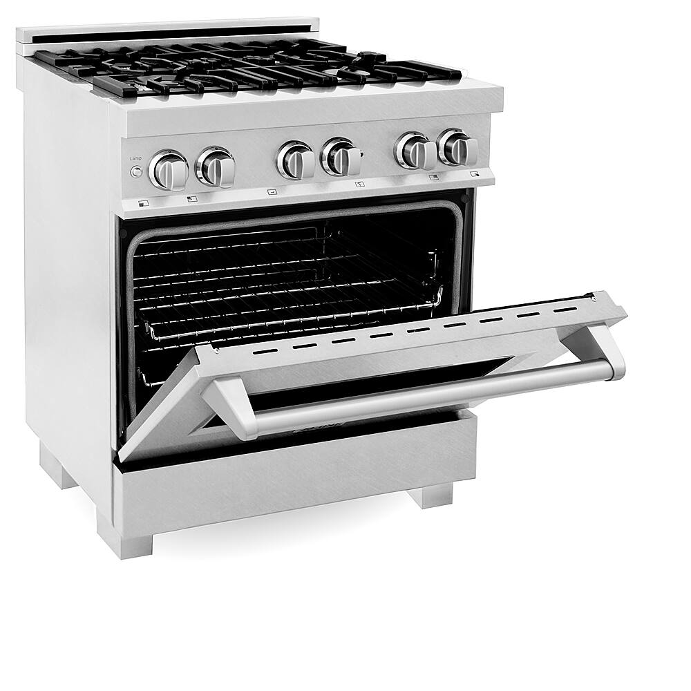 Left View: ZLINE - 4.0 cu. ft. Dual Fuel Range with Gas Stove and Electric Oven in DuraSnow® Stainless Steel - Snow stainless