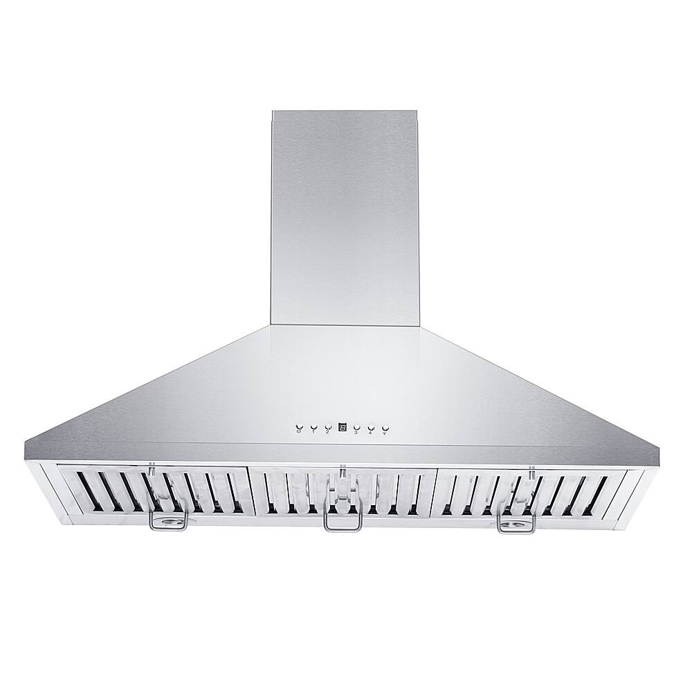 Left. ZLINE - 48" Externally Vented Range Hood - Stainless steel.