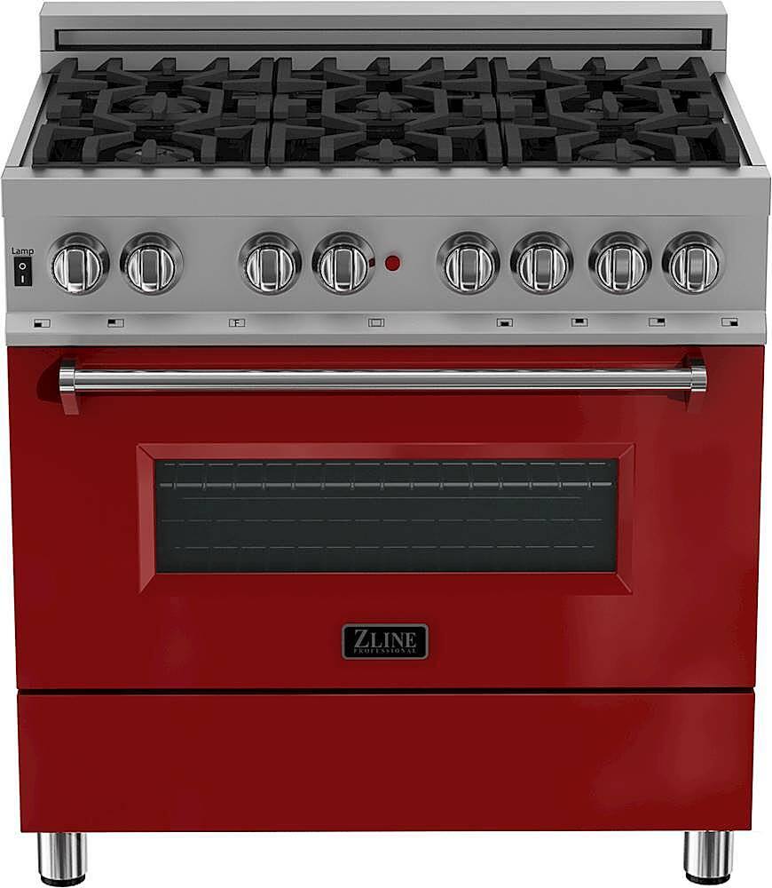 Angle View: ZLINE - Professional 4.6 Cu. Ft. Freestanding Dual Fuel Convection Range - Gloss red