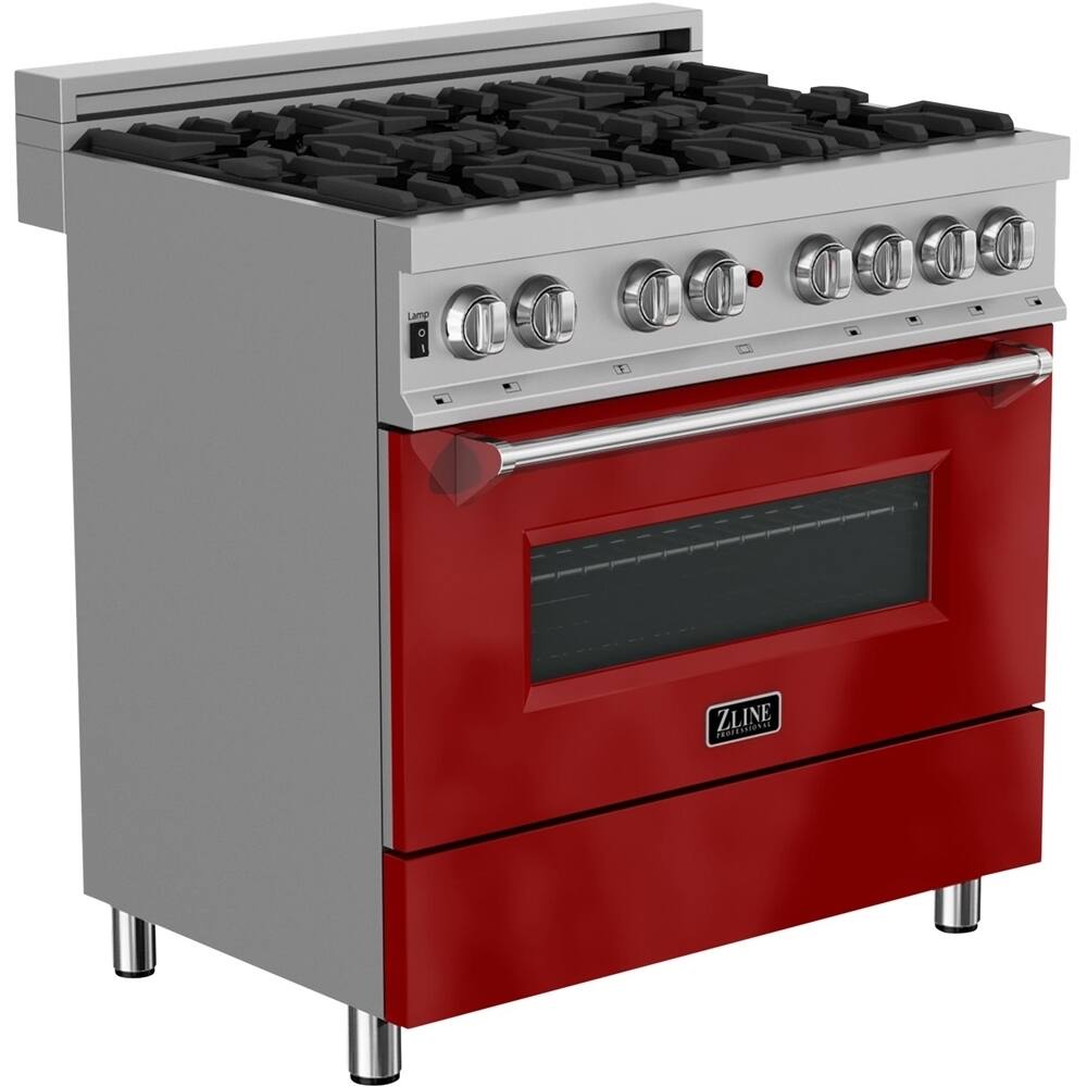 Left View: ZLINE - Professional 4.6 Cu. Ft. Freestanding Dual Fuel Convection Range - Gloss red