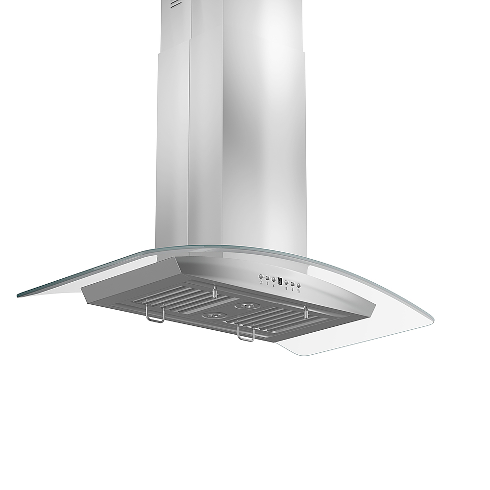 Left View: Zephyr - Lux Connect 43 in. Shell Only Island Range Hood with LED Lights - Stainless Steel