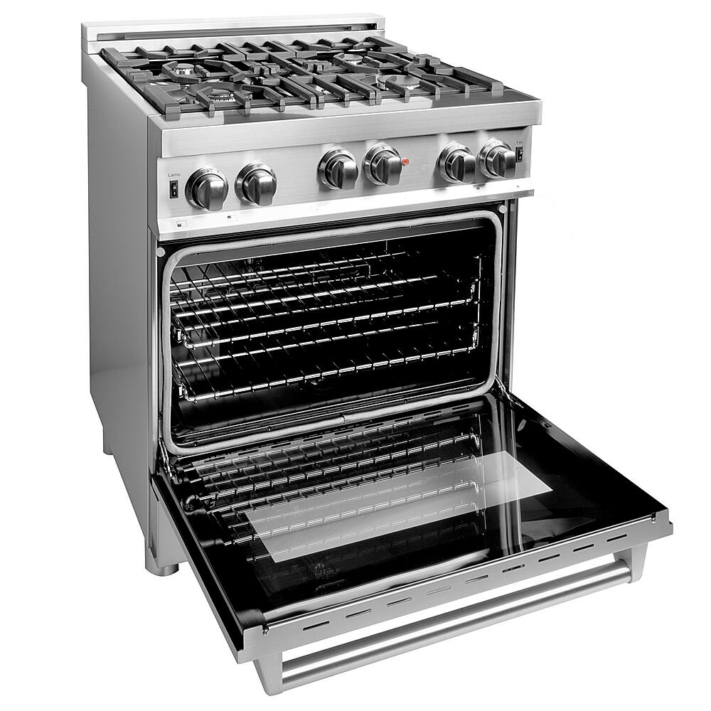 Angle View: ZLINE - 30" 4.0 cu. ft. Freestanding Gas Range with Gas Stove and Gas Oven in Stainless Steel (RG30) - Stainless steel