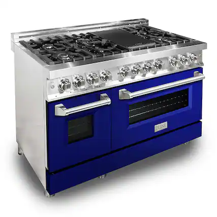 Front. ZLINE - Professional 6 Cu. Ft. Freestanding Double Oven Dual Fuel Range - Blue Gloss.