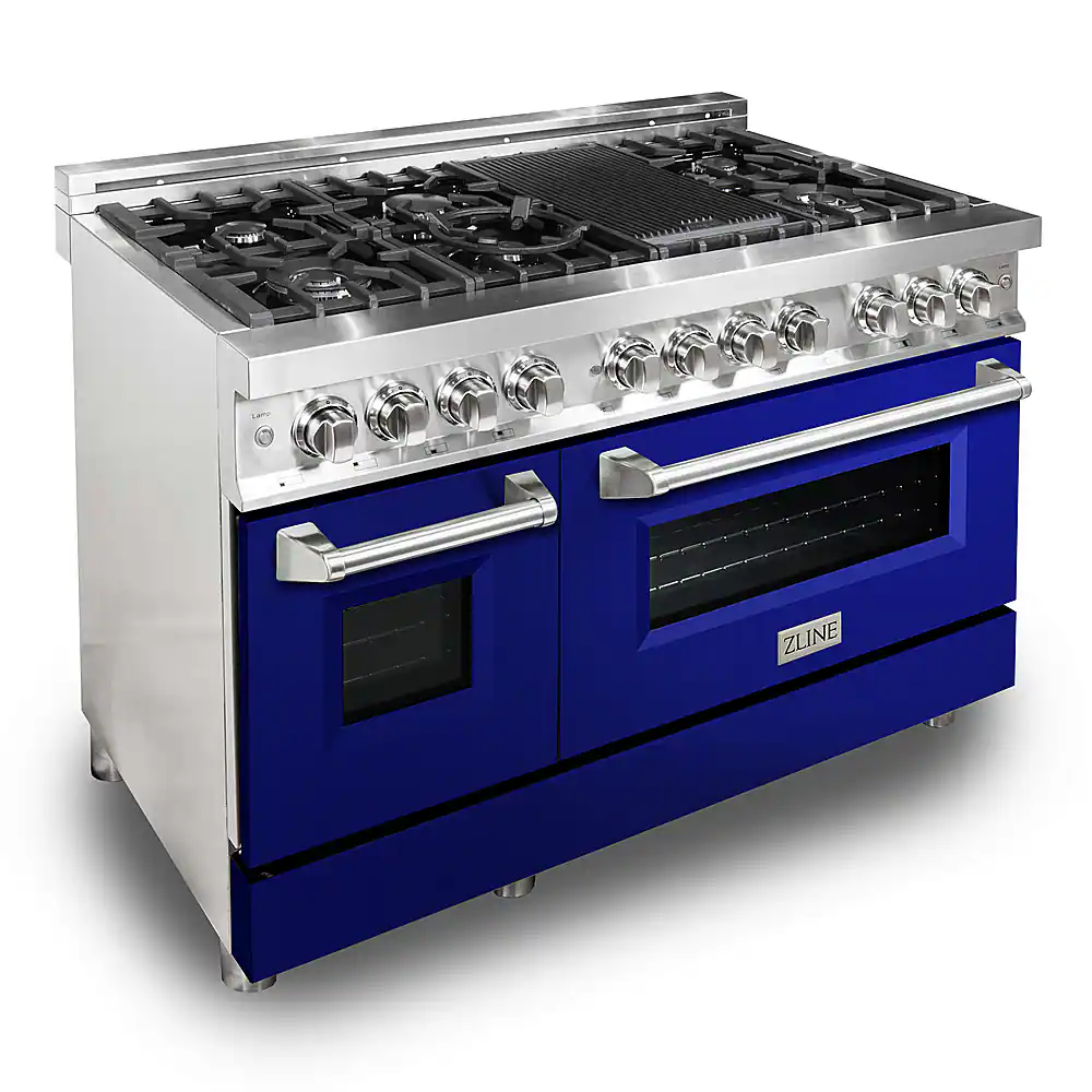 Front. ZLINE - Professional 6 Cu. Ft. Freestanding Double Oven Dual Fuel Range - Blue Gloss.