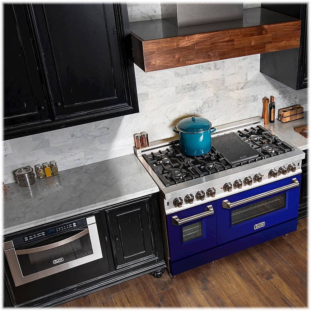 Alt View 12. ZLINE - Professional 6 Cu. Ft. Freestanding Double Oven Dual Fuel Range - Blue Gloss.