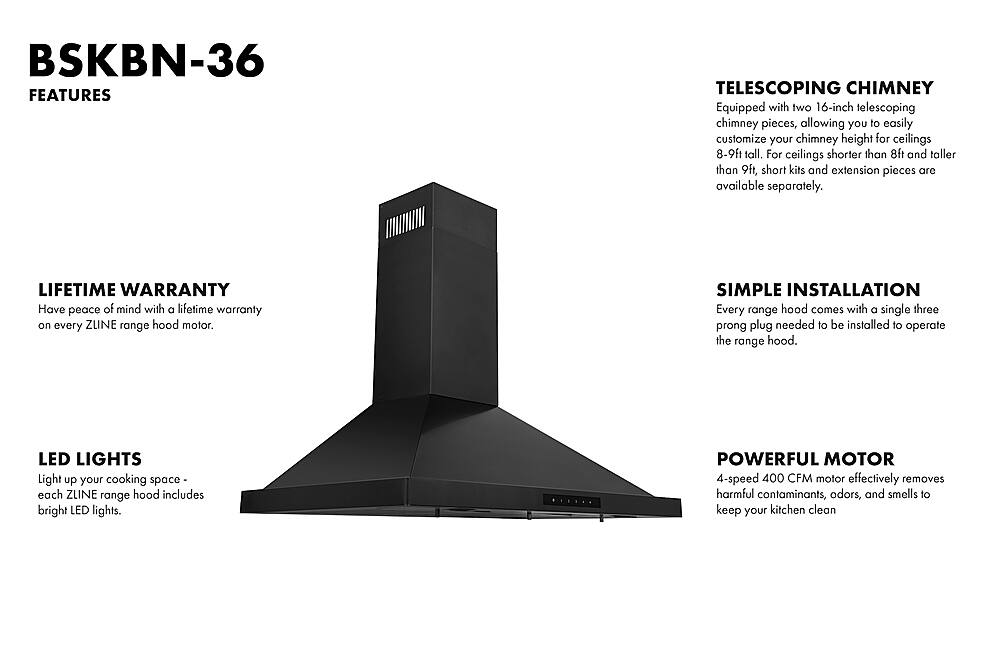 Alt View 16. ZLINE - 36" Externally Vented Range Hood - Black stainless steel.