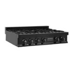 Front. ZLINE - Professional 36" Gas Cooktop with 6 Burners - Black stainless steel.