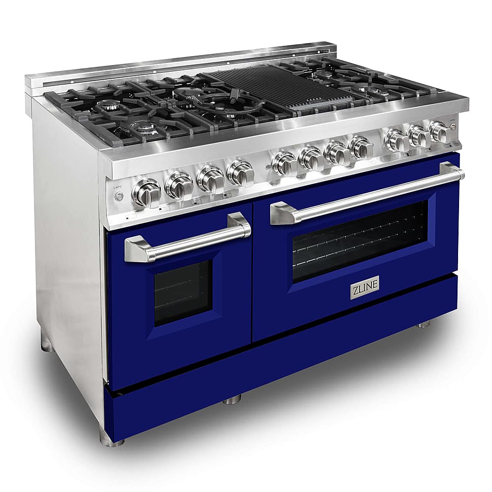 Front. ZLINE - Professional 6 Cu. Ft. Freestanding Double Oven Dual Fuel Range - Blue Matte.