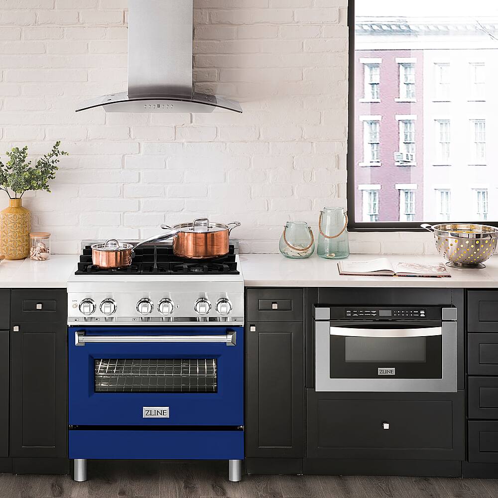 Alt View 13. ZLINE - Professional 4 Cu. Ft. Freestanding Dual Fuel Convection Range - Blue Matte.