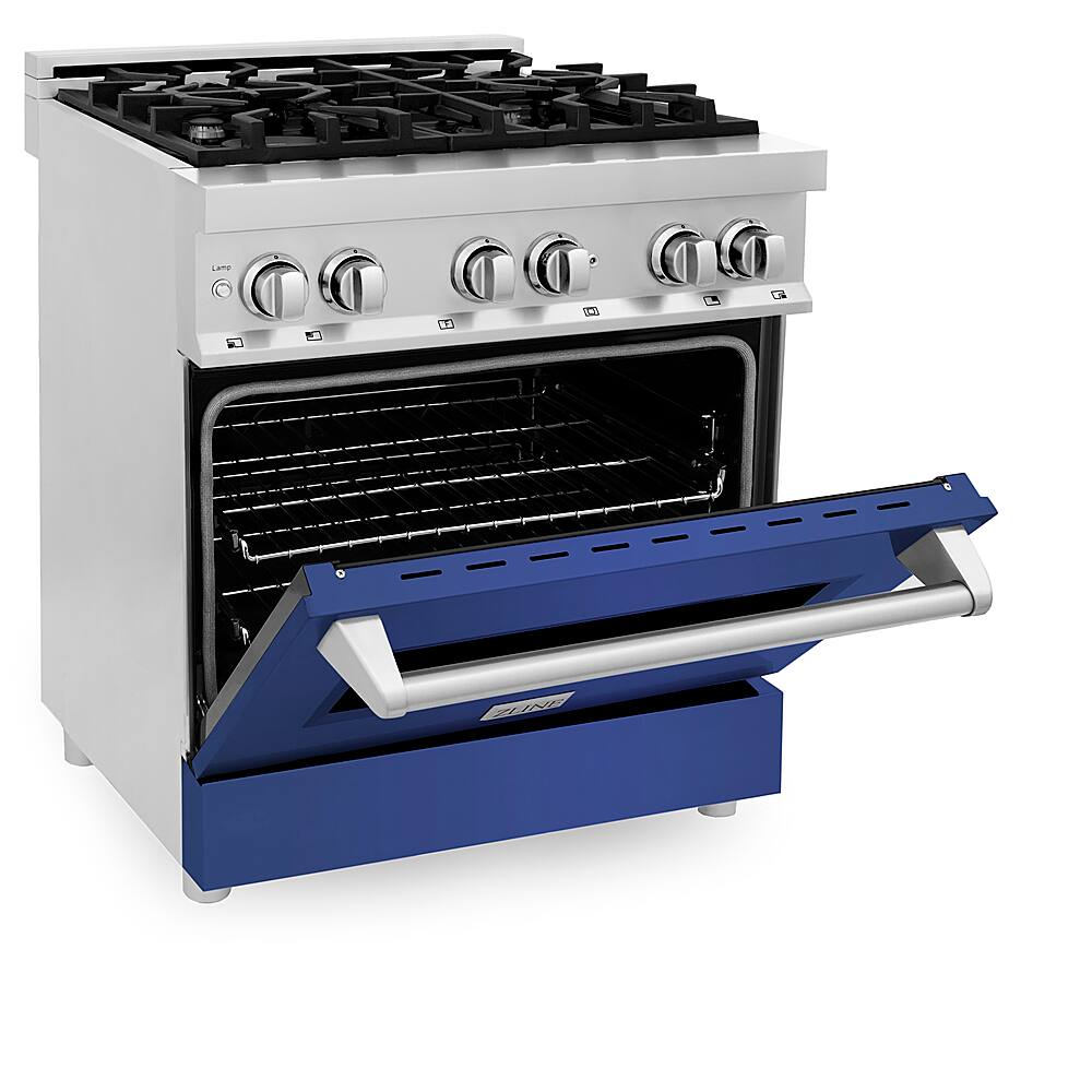 Angle. ZLINE - Professional 4 Cu. Ft. Freestanding Dual Fuel Convection Range - Blue Matte.
