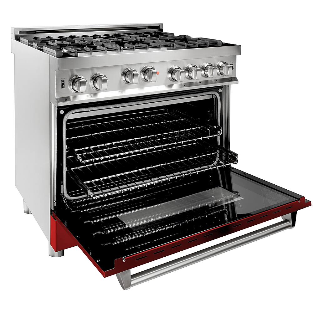 Left View: ZLINE - Professional 4.6 Cu. Ft. Freestanding Gas Convection Range - Gloss red