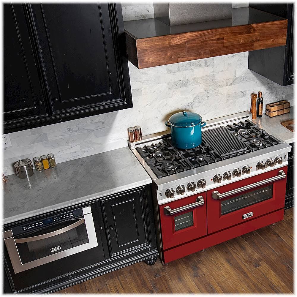 Alt View 12. ZLINE - Professional 6 Cu. Ft. Freestanding Double Oven Dual Fuel Range - Matte Red.