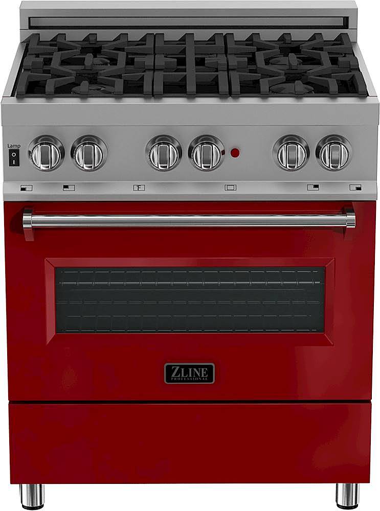 Angle View: ZLINE - Professional 4 Cu. Ft. Freestanding Dual Fuel Convection Range - Gloss red