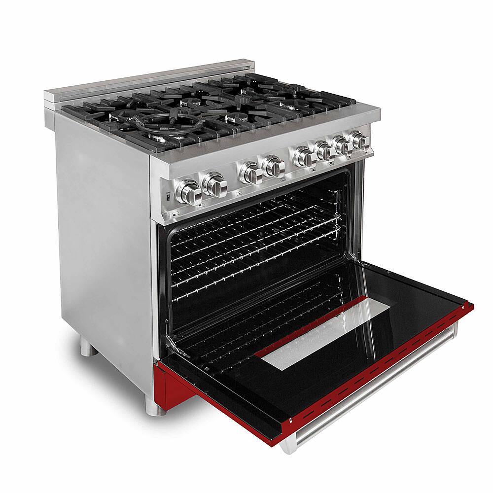 Left View: ZLINE - Professional 4.6 Cu. Ft. Freestanding Dual Fuel Convection Range - Gloss red