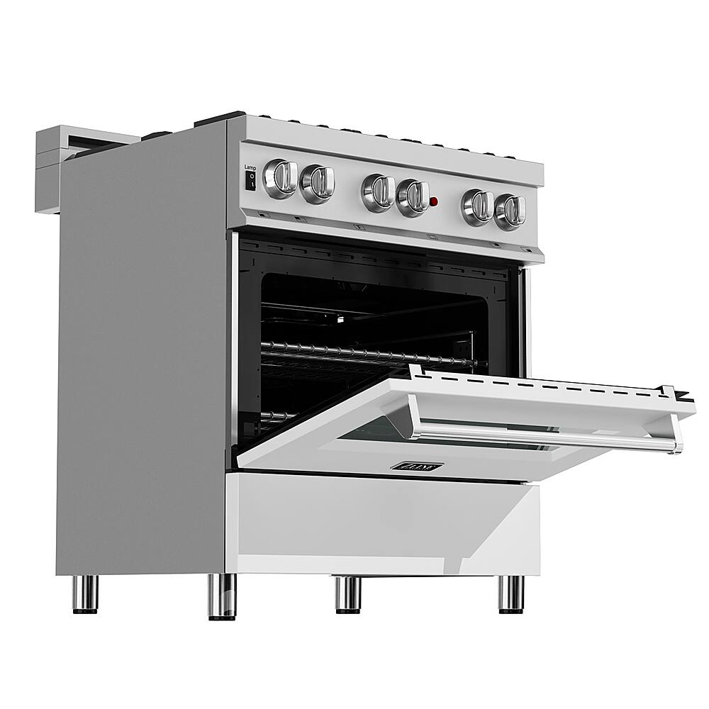 Left View: ZLINE - Professional 4 Cu. Ft. Freestanding Dual Fuel Convection Range - Matte white