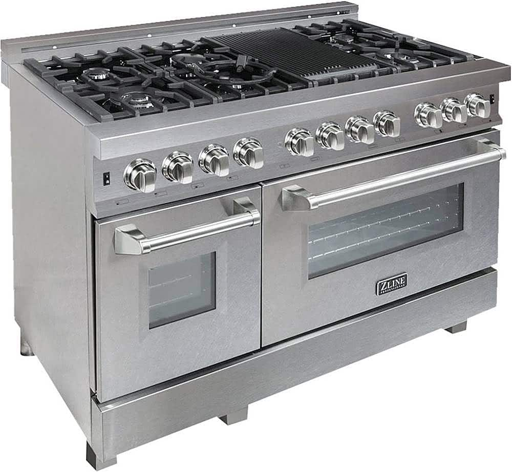 Angle View: ZLINE - Professional 6 Cu. Ft. Freestanding Double Oven Dual Fuel Range - Snow stainless