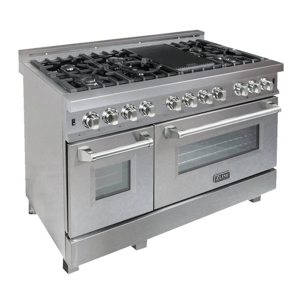 Left View: ZLINE - Professional 6 Cu. Ft. Freestanding Double Oven Dual Fuel Range - Snow stainless