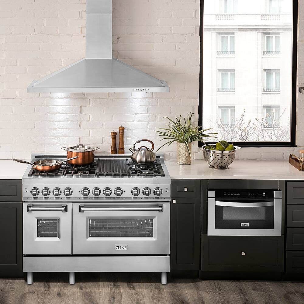 Alt View 13. ZLINE - 48" Externally Vented Range Hood - Brushed Stainless Steel.