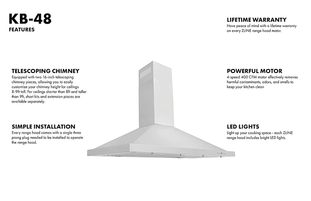 Alt View 19. ZLINE - 48" Externally Vented Range Hood - Brushed Stainless Steel.