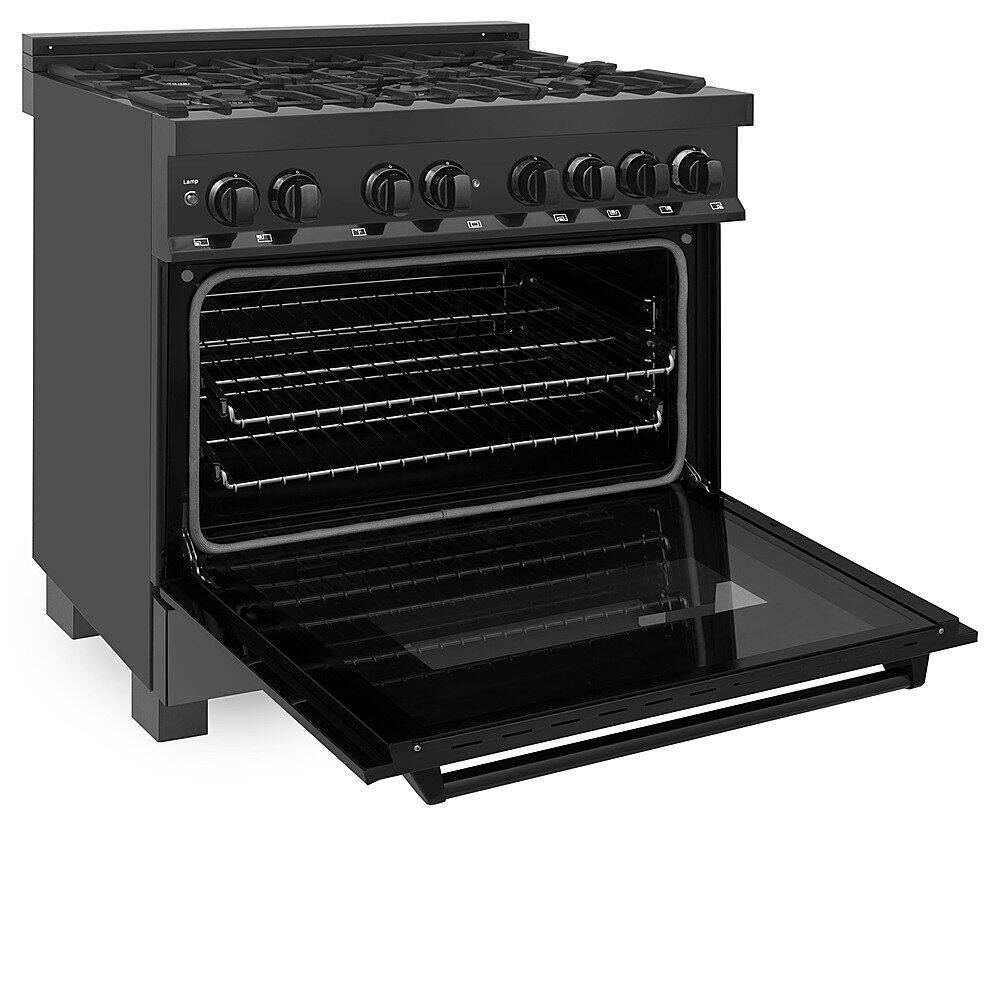 Alt View 11. ZLINE - Dual Fuel Range with Gas Stove and Electric Oven in Black Stainless Steel with Brass Burners.