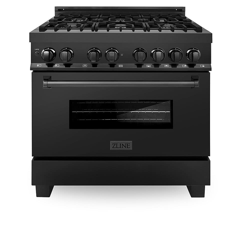 Alt View 12. ZLINE - Dual Fuel Range with Gas Stove and Electric Oven in Black Stainless Steel with Brass Burners.