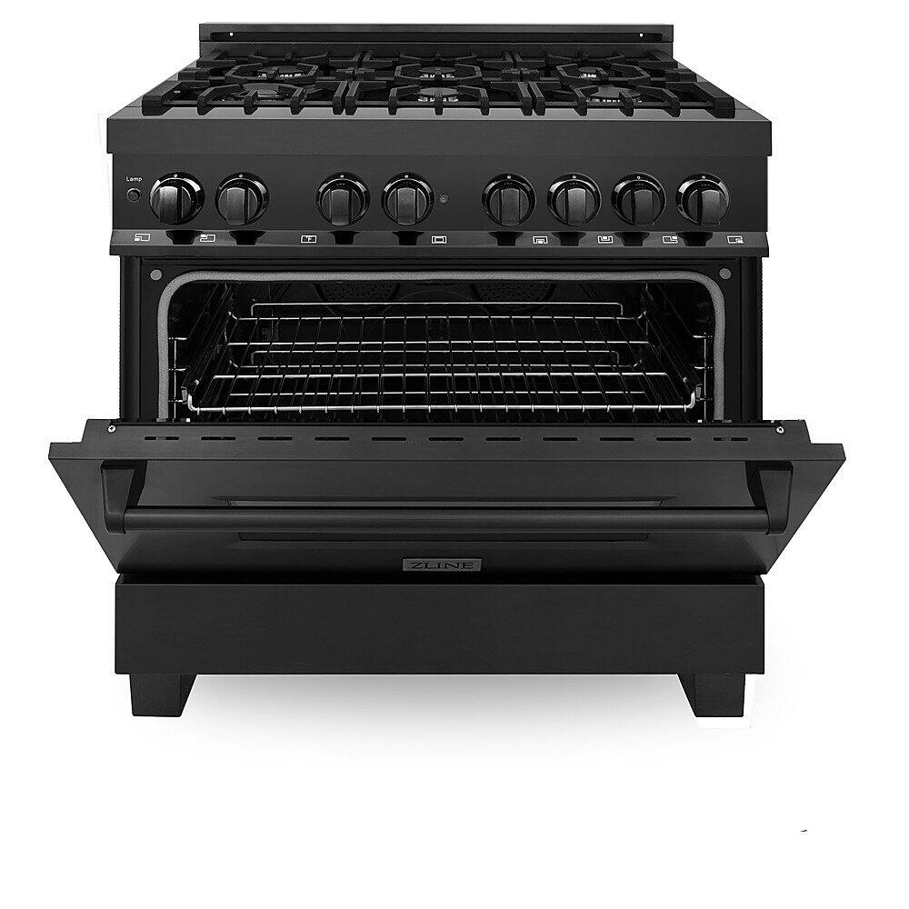 Alt View 13. ZLINE - Dual Fuel Range with Gas Stove and Electric Oven in Black Stainless Steel with Brass Burners.
