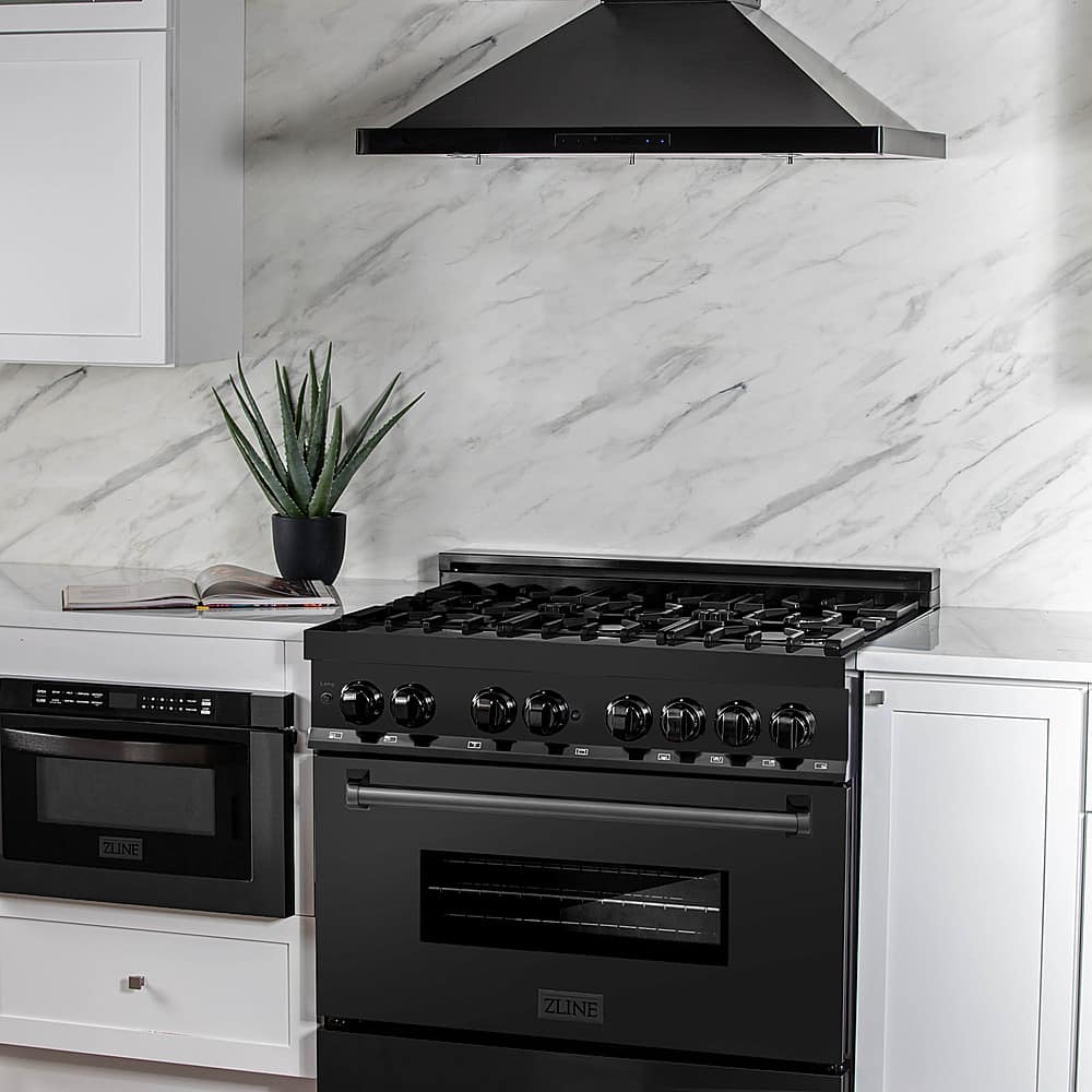 Alt View 16. ZLINE - Dual Fuel Range with Gas Stove and Electric Oven in Black Stainless Steel with Brass Burners.