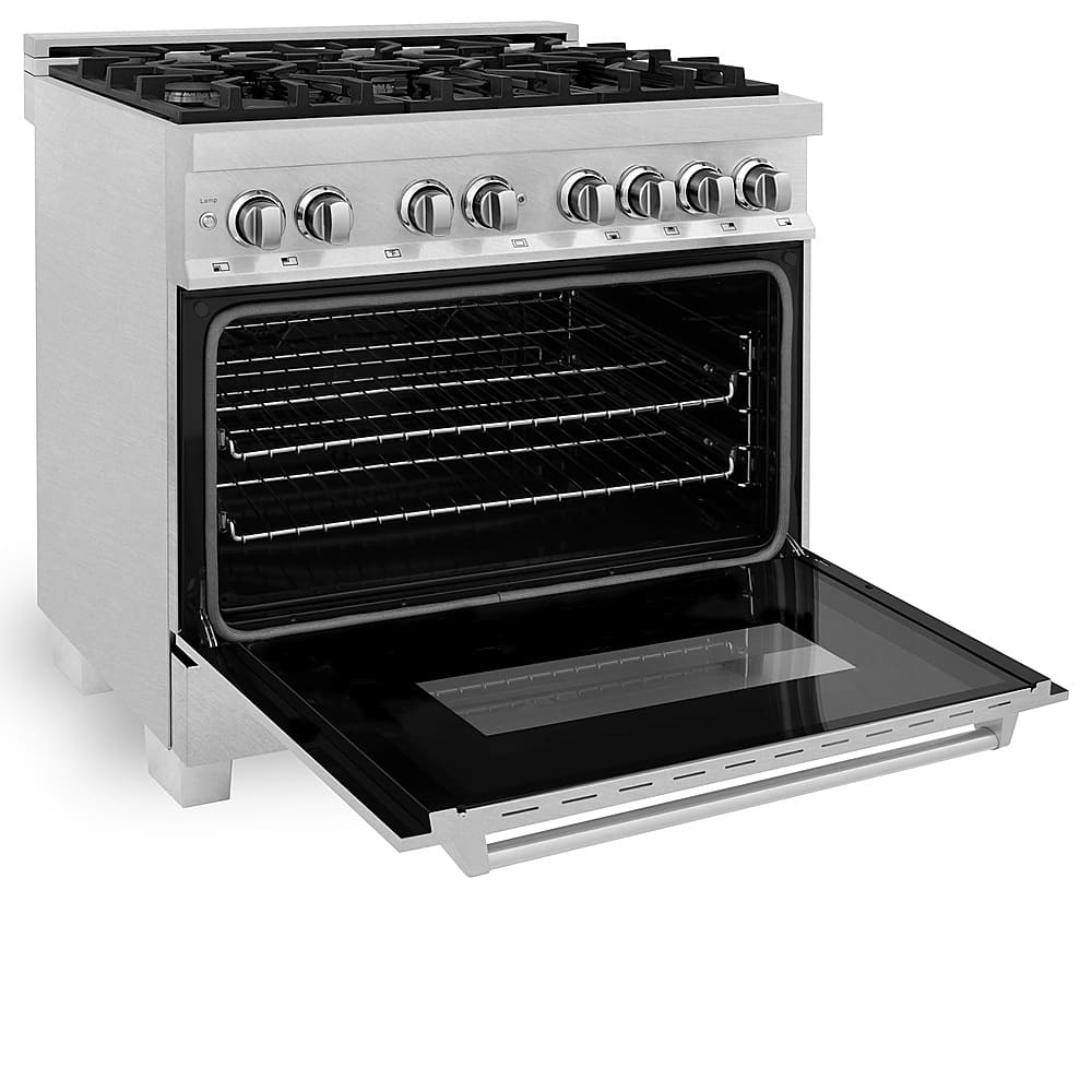 Angle View: ZLINE - Professional 4.6 Cu. Ft. Freestanding Dual Fuel Convection Range - Snow stainless