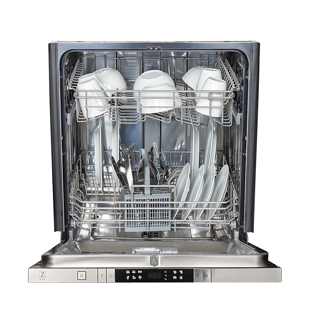 Left View: ZLINE - 24" Compact Top Control Built-In Dishwasher with Stainless Steel Tub, 40 dBa - White Matte