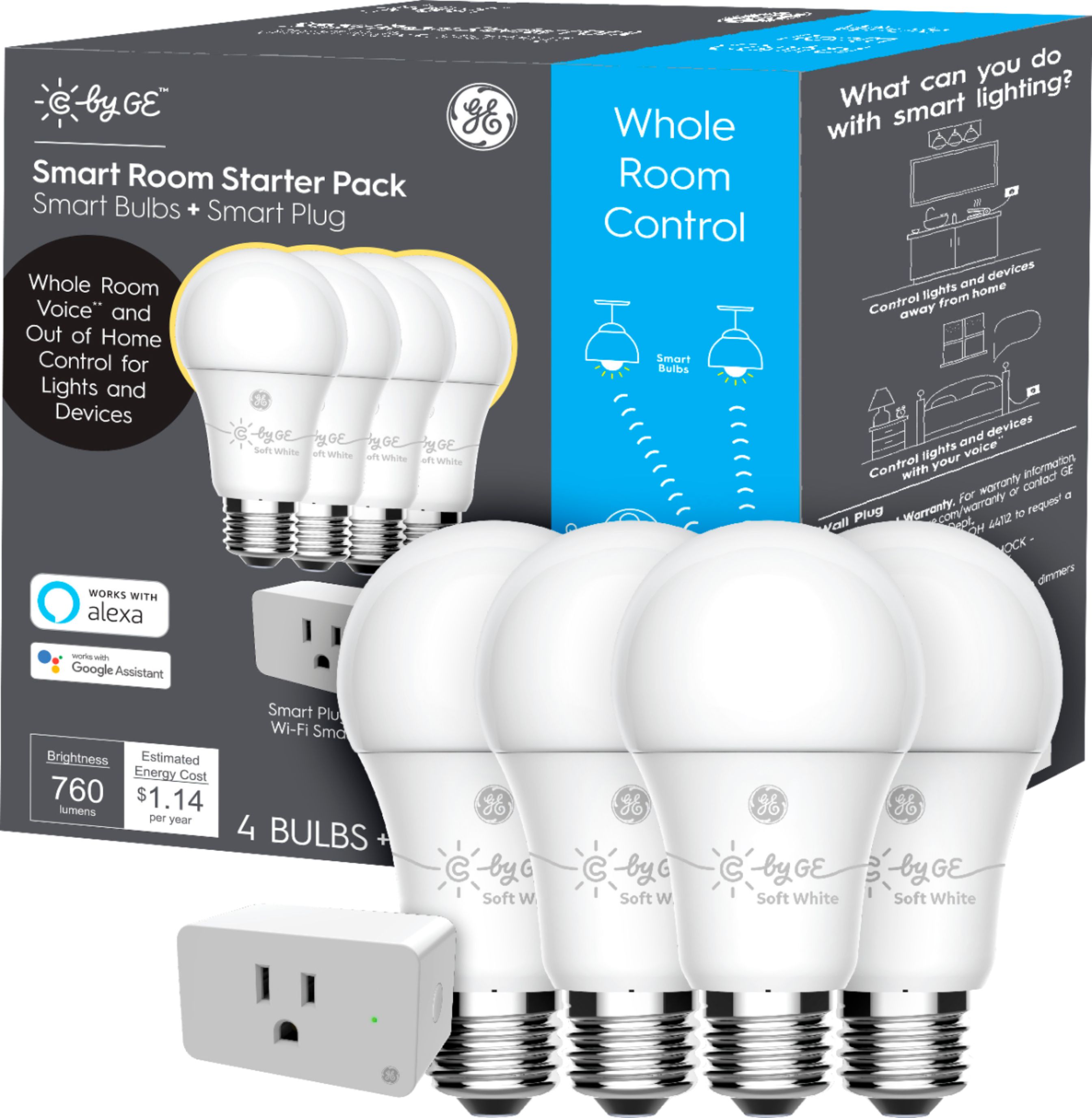 Pack of 4 for sale online C by GE A19 Smart Bulb with Smart Plug 