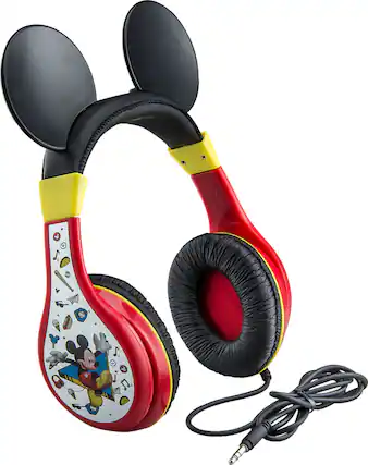 Front. eKids - Disney Junior Mickey Wired On-Ear Headphones - Black/Red.