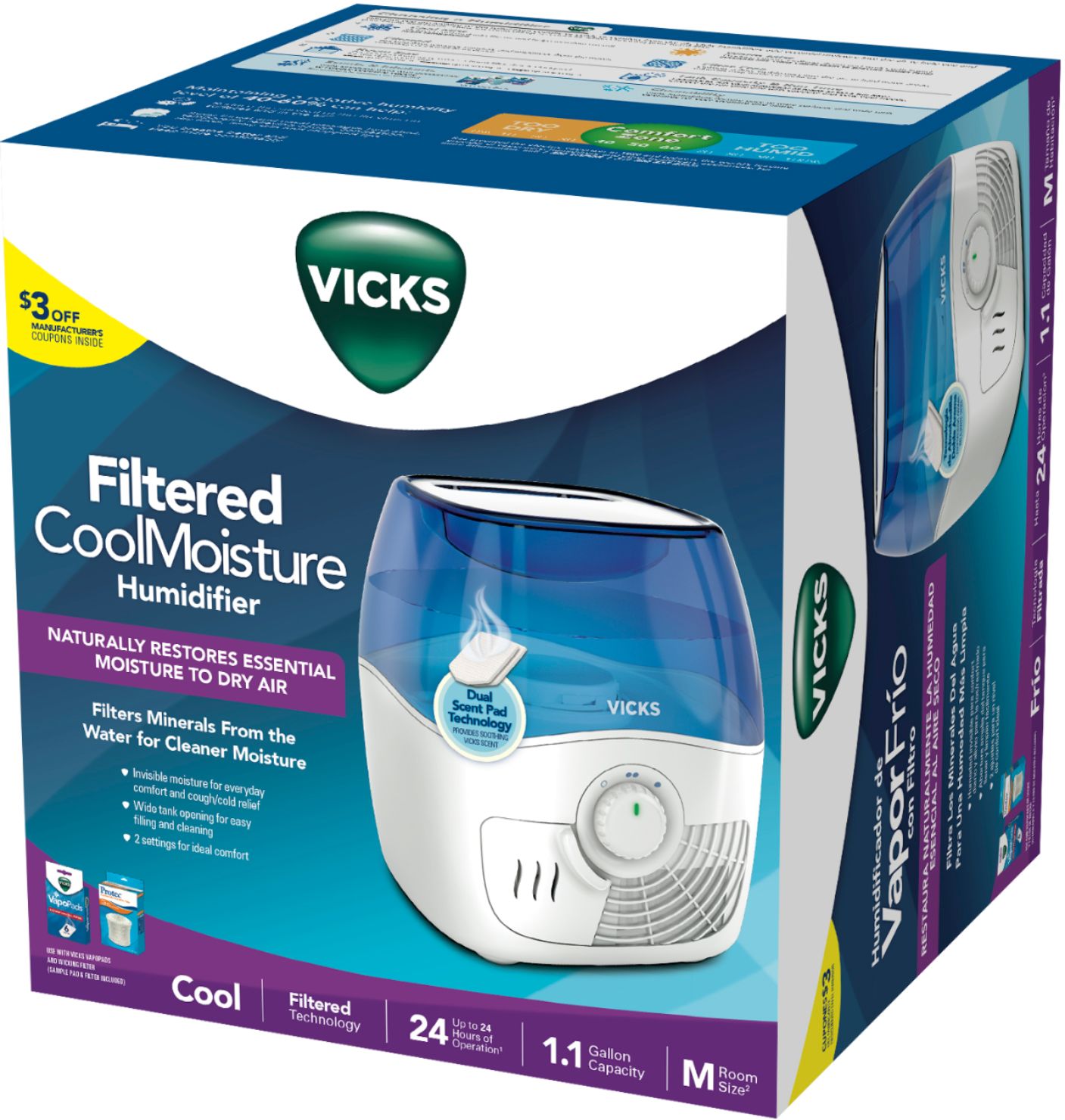 Vicks 0.5 Gal. Mini Filter Free Cool Mist Humidifier Blue  - Best Buy