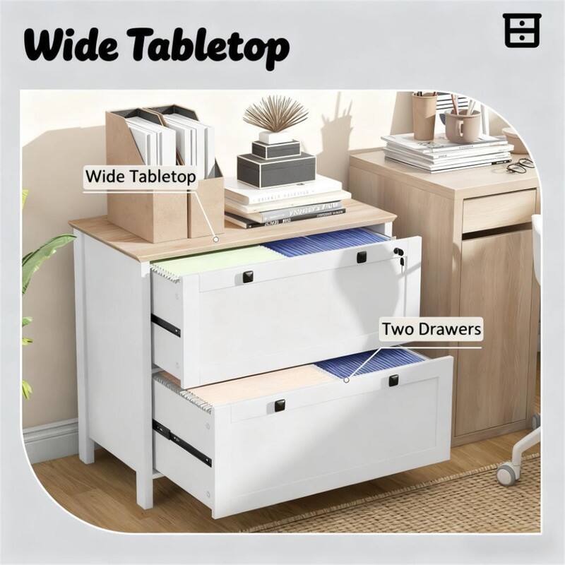Wide Tabletop  
Two Drawers